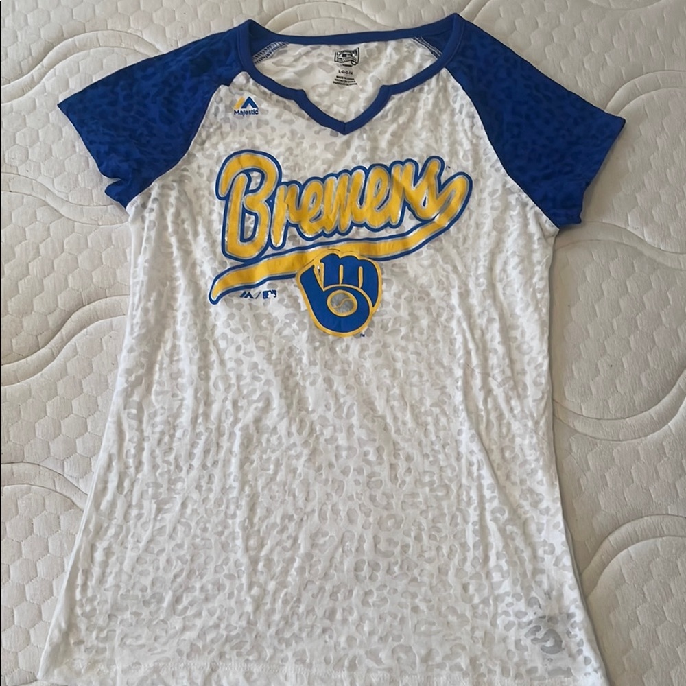 Brewers Women's T-Shirt with Blue Sleeves
